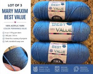 NEW Mary Maxim Best Value Yarn Blue 100% Acrylic 6oz 342 Yds Lot of 3 Skeins #